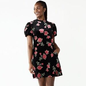 Draper James Women's Large Black & Red Multicolor Shift Floral Velvet Dress NWT